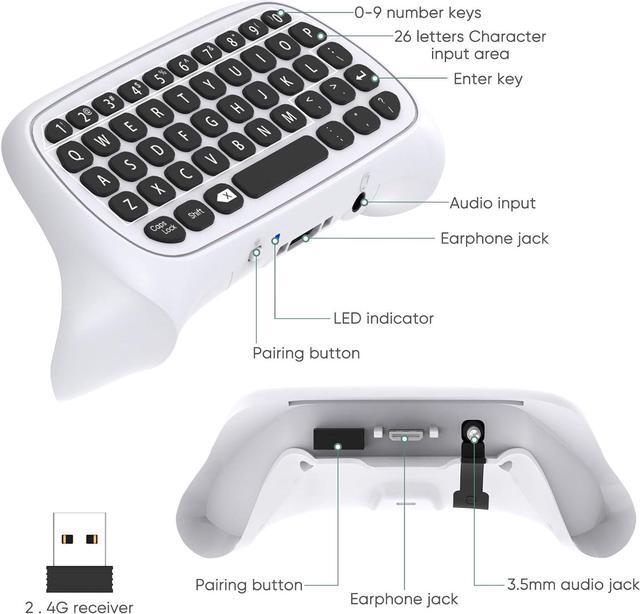 Alt view image 2 of 7 - Controller Keyboard for Xbox Series X/S, Wireless 2.4G Ergonomic USB Gamepad Keypad QWERTY Chatpad with Audio and Headset Jack for Game Live Chat Compatiable with Xbox Series S/Series X/One/One S