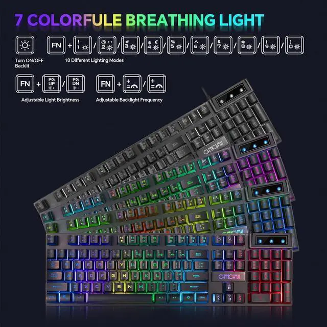 Alt view image 4 of 7 - Gaming Keyboard Mouse and Headset with mic Combo USB Wired RGB Backlit Gamer Bundle Compatible with PC Windows 7/8/10/11 Xbox one PS4 PS5(Black)