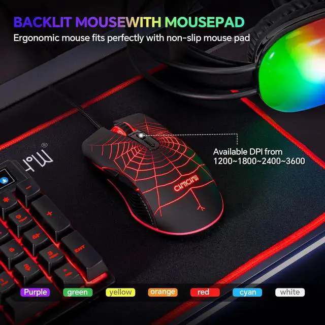 Alt view image 5 of 7 - Gaming Keyboard Mouse and Headset with mic Combo USB Wired RGB Backlit Gamer Bundle Compatible with PC Windows 7/8/10/11 Xbox one PS4 PS5(Black)