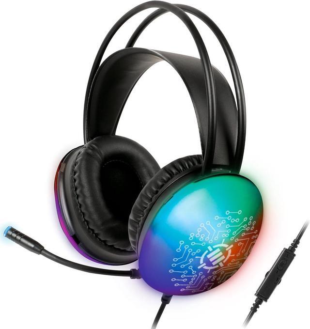 ENHANCE Voltaic 2 USB Gaming Headset Stereo Gaming Headset for PC with Clear Circuit Design Color Changing LEDs 50mm Drivers Over Ear Headphones with in Line Controller Splitter Cable Newegg
