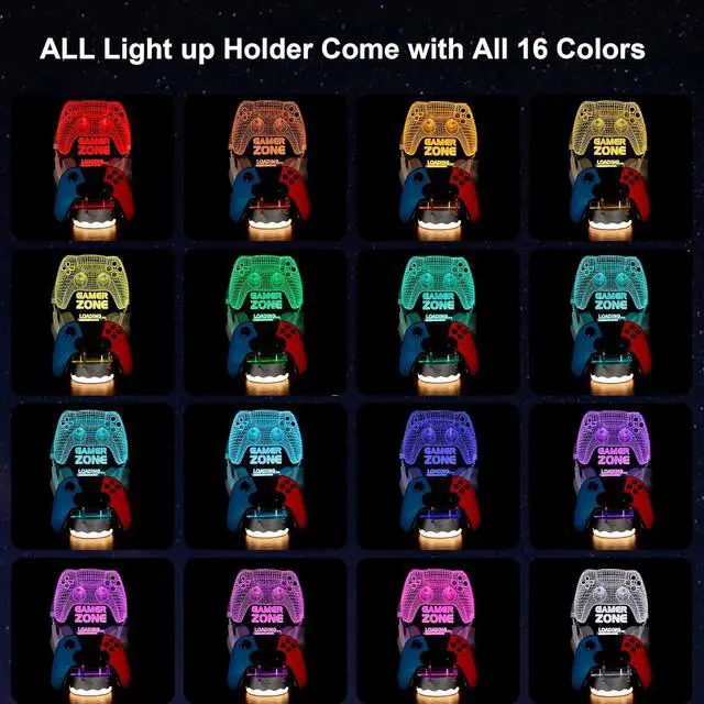 Alt view image 2 of 7 - YuanDian Light up Headphone Controller Holder, 16 Colors 3D LED Lights Gamepad Headset Stand, Game Controller Hanger for All Universal Gaming PC Accessories
