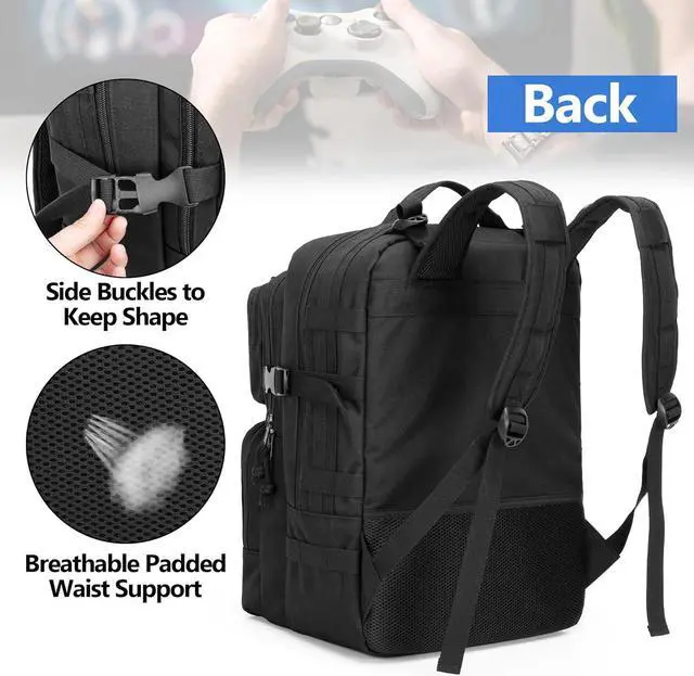 Alt view image 4 of 7 - PGmoon Tactical Game Backpack Compatible with PS5/PS5 Slim/PS5 Pro/PS4 Console, Travel Carrying Case Storage Bag for 15.6" Laptop, Portable Monitor, Controller and Other Gaming Accessories