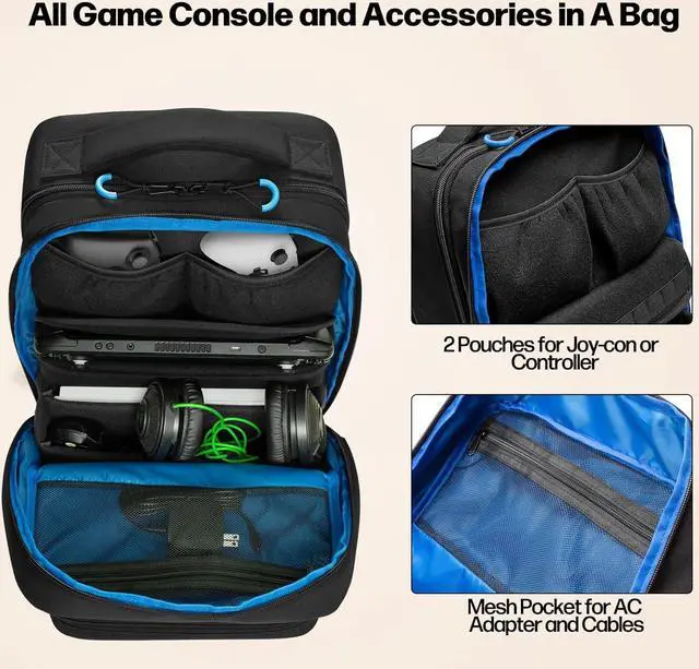 Alt view image 2 of 7 - PGmoon Carrying Backpack Compatible with Steam Deck, Travel Case Bag with Separate Game Cards Holder, Multi-Pockets For Game Headset, Docking Station, Controllers and More (Patent Design)