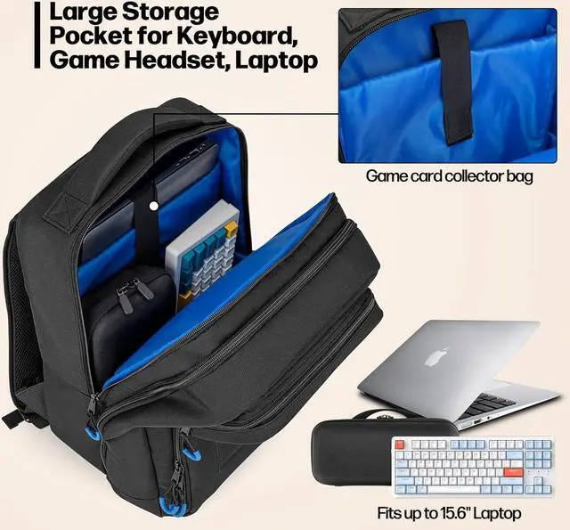 Alt view image 4 of 7 - PGmoon Carrying Backpack Compatible with Steam Deck, Travel Case Bag with Separate Game Cards Holder, Multi-Pockets For Game Headset, Docking Station, Controllers and More (Patent Design)