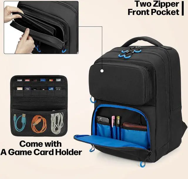 Alt view image 5 of 7 - PGmoon Carrying Backpack Compatible with Steam Deck, Travel Case Bag with Separate Game Cards Holder, Multi-Pockets For Game Headset, Docking Station, Controllers and More (Patent Design)