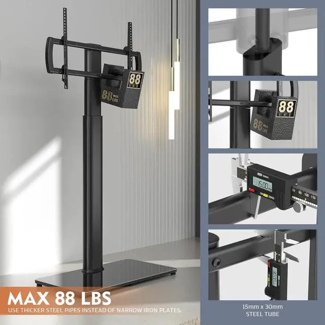 Alt view image 4 of 7 - Universal Floor TV Stand with Mount 80 Degree Swivel Height Adjustable and Space Saving Design for Most 27 to 65 inch LCD, LED OLED TVs, Perfect for Corner & Bedroom HT1002B