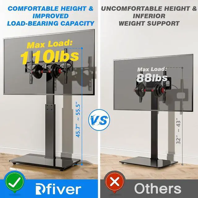 Alt view image 2 of 7 - Floor TV Stand with Swivel Mount for 32-70 Inch LCD LED Flat Screens Curved TVs up to 110 lbs, Height Adjustable TV Stand with Cable Management, Space Saving Tall TV Stand in Black, VESA 400x400 mm