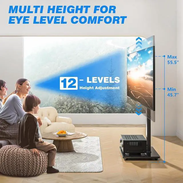 Alt view image 3 of 7 - Floor TV Stand with Swivel Mount for 32-70 Inch LCD LED Flat Screens Curved TVs up to 110 lbs, Height Adjustable TV Stand with Cable Management, Space Saving Tall TV Stand in Black, VESA 400x400 mm
