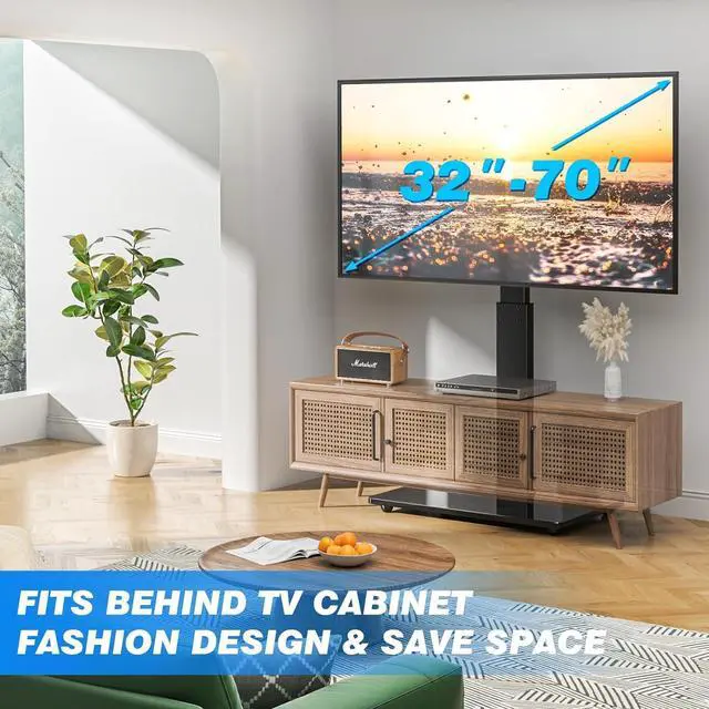 Alt view image 5 of 7 - Rfiver Reinforced Floor TV Stand with Mount for 32-70 Inch TVs Up to 110 lbs, Height Adjustable Swivel TV Stand with Cable Management, Space Saving Tall TV Stand for Bedroom, Living Room