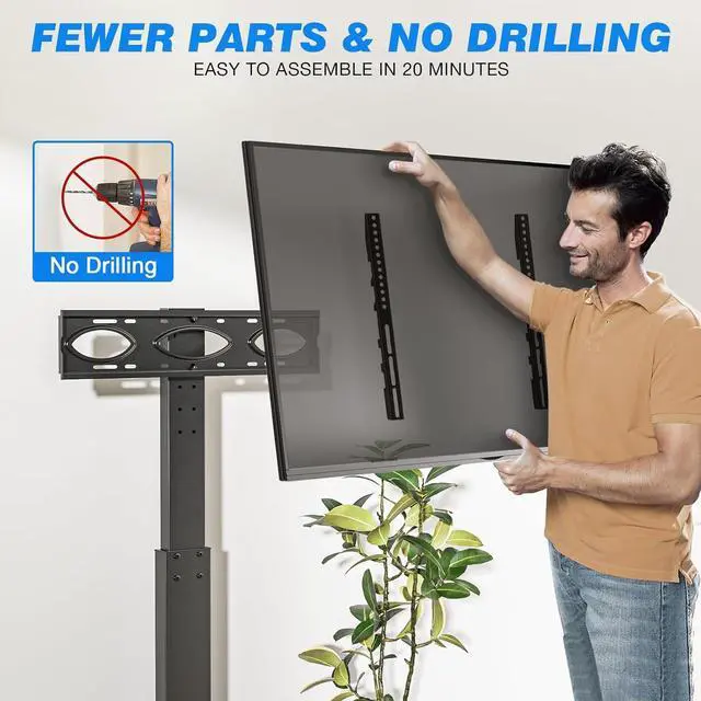 Alt view image 6 of 7 - Floor TV Stand with Swivel Mount for 32-70 Inch LCD LED Flat Screens Curved TVs up to 110 lbs, Height Adjustable TV Stand with Cable Management, Space Saving Tall TV Stand in Black, VESA 400x400 mm