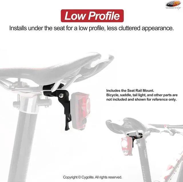 Alt view image 2 of 7 - Cygolite Saddle Rail Mount - for Cygolite Hypershot & Hotshot Series Tail Lights  Installs Under Bicycle Saddle, Less Cluttered Look  Compact & Durable - Fits Most Bicycle Saddles, Black