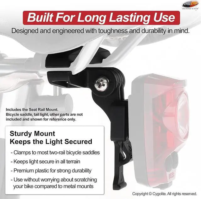 Alt view image 3 of 7 - Cygolite Saddle Rail Mount - for Cygolite Hypershot & Hotshot Series Tail Lights  Installs Under Bicycle Saddle, Less Cluttered Look  Compact & Durable - Fits Most Bicycle Saddles, Black