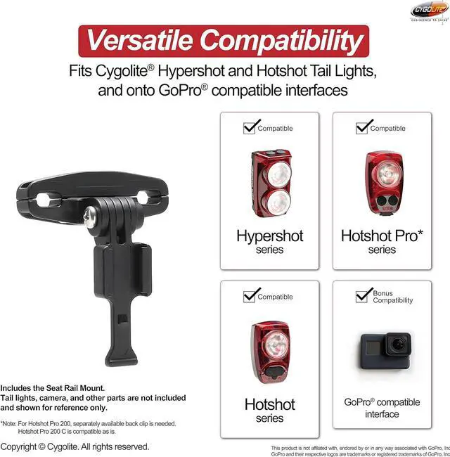 Alt view image 4 of 7 - Cygolite Saddle Rail Mount - for Cygolite Hypershot & Hotshot Series Tail Lights  Installs Under Bicycle Saddle, Less Cluttered Look  Compact & Durable - Fits Most Bicycle Saddles, Black