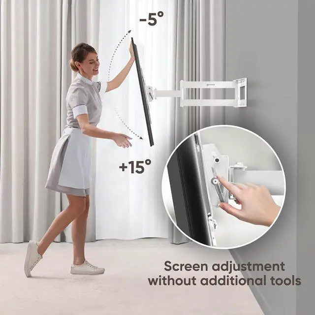 Alt view image 6 of 7 - ONKRON Full Motion TV Wall Mount for 40-75 Inch TVs up to 150 lbs, Articulating TV Wall Mount Swivel and Tilt, Long Arm Extension, max VESA 600x400, Adjustable Television Mount White