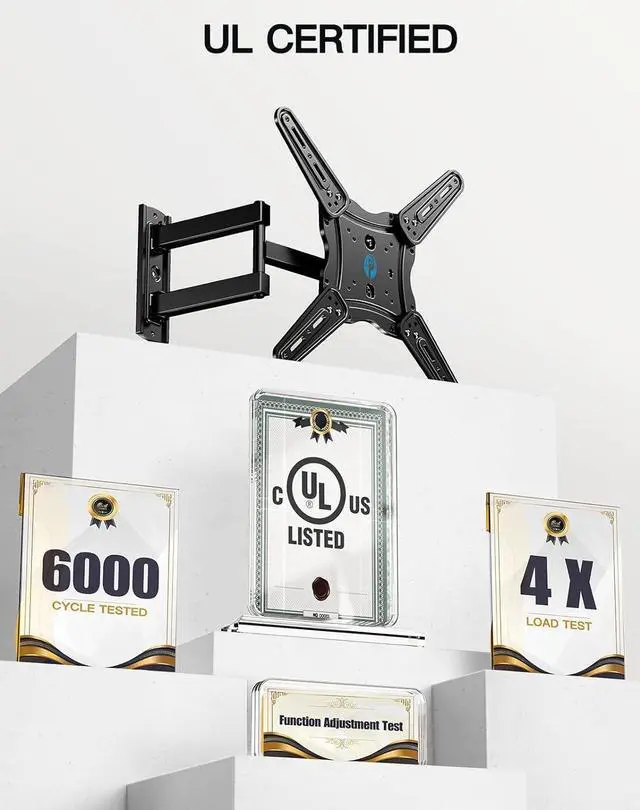 Alt view image 2 of 7 - Pipishell Full Motion TV Wall Mount for 26-60 inch Flat or Curved TVs up to 77 lbs, TV Bracket Wall Mount with Articulating Arms, Extension, Tilt, Swivel, Leveling, Max VESA 400x400mm, PIMF7