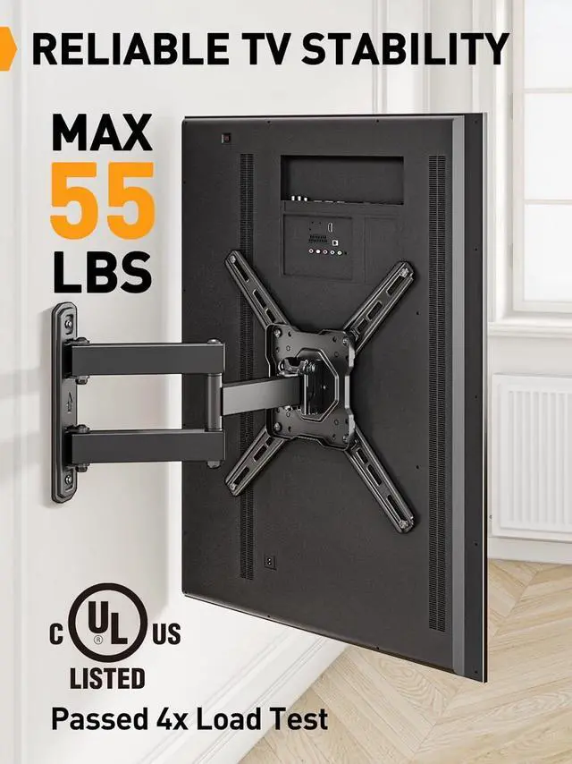 Alt view image 3 of 7 - Perlegear Full Motion TV Wall Mount for Most 2650 Inch TVs, Max VESA 300 x 300mm, TV Monitor Wall Mount Bracket with Rotation, Swivel, Tilt, Extension and Leveling Adjustment, Holds up to 55 lbs