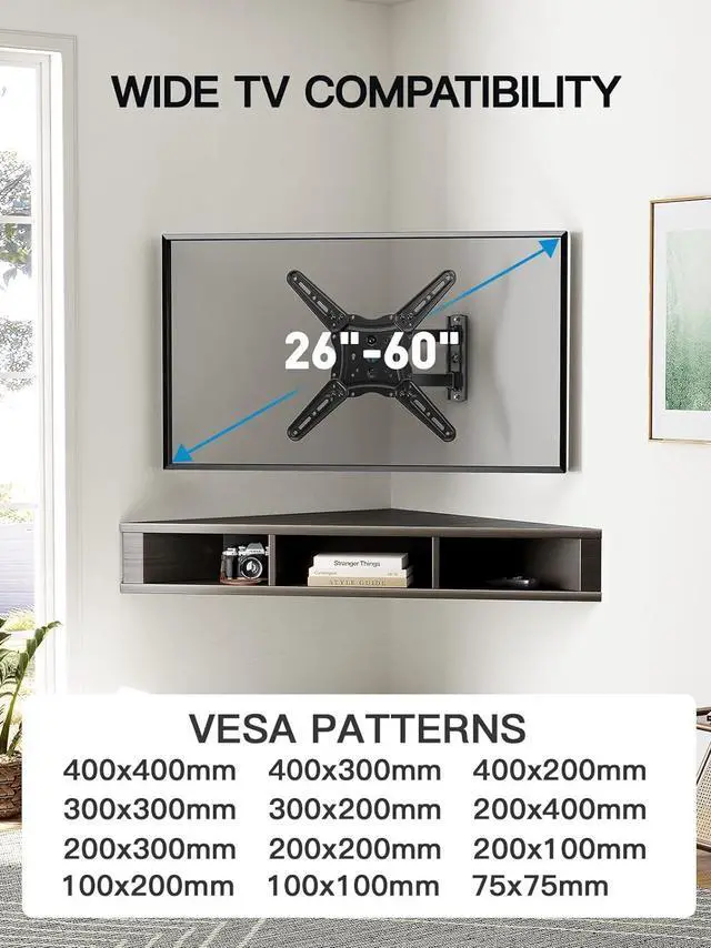 Alt view image 4 of 6 - Full Motion TV Wall Mount for 26-60 inch Flat or Curved TVs up to 77 lbs, TV Bracket Wall Mount with Articulating Arms, Extension, Tilt, Swivel, Leveling, Max VESA 400x400mm, PIMF7