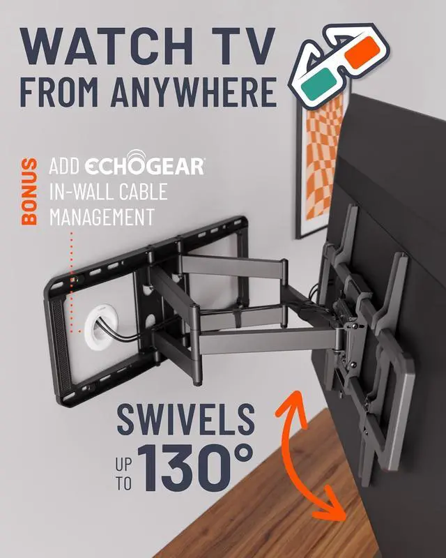 Alt view image 3 of 7 - ECHOGEAR MaxMotion TV Wall Mount for Large TVs Up to 90" - Full Motion Has Smooth Swivel, Tilt, & Extension - Universal Design Works with Samsung, Vizio & More - Includes Hardware & Drill Template