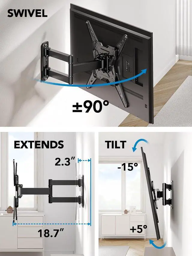 Alt view image 5 of 7 - Pipishell Full Motion TV Wall Mount for Most 26-60 inch TVs with Swivel, Tilt, Extension, Single Stud Articulating TV Mount Bracket, Holds up to 77 lbs, Max VESA 400x400mm, PIMF11