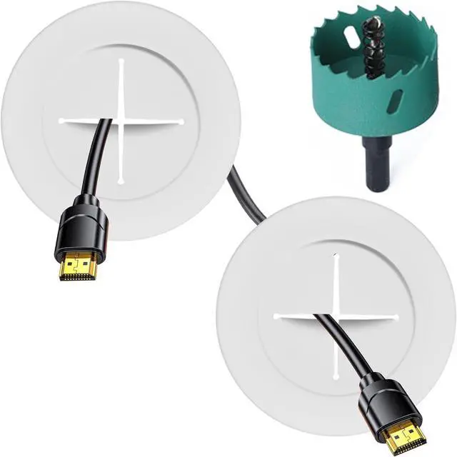 Main image of TV Wire Hider Kit for Wall Mount TV, White in Wall Cable Management Kit, Includes 2 Pass Throughs and Hole Saw Drill Attachment for Easy Install