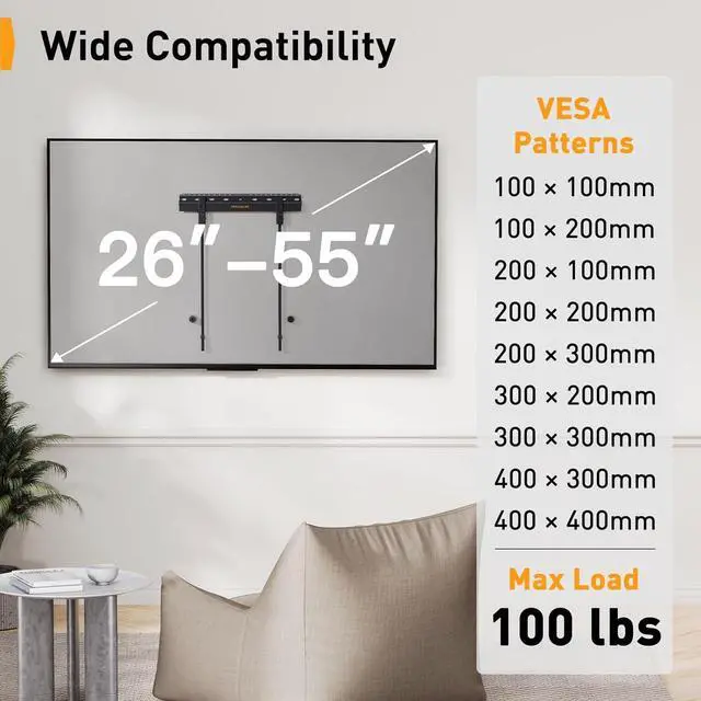 Alt view image 3 of 5 - Perlegear Studless TV Wall Mount for Most 24-55 Inch TVs up to 100 lbs, No Stud TV Mount, Drywall TV Bracket with Max VESA 400x400mm, No Drill, Easy Install, Low Profile, PGMT7