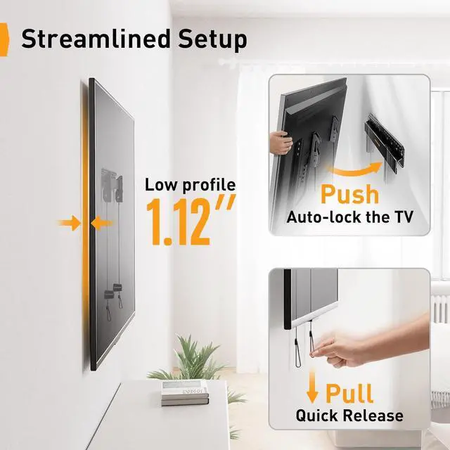 Alt view image 6 of 7 - Perlegear Studless TV Wall Mount for Most 24-55 Inch TVs up to 100 lbs, No Stud TV Mount, Drywall TV Bracket with Max VESA 400x400mm, No Drill, Easy Install, Low Profile, PGMT7