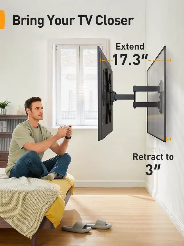 Alt view image 6 of 7 - Perlegear Full Motion TV Mount for Most 2660 inch Flat or Curved TVs up to 82 lbs, Wall Mount TV Bracket with Articulating Arms, Tool-Free Tilt, Swivel, Extension, Max VESA 400x400mm, PGMF3
