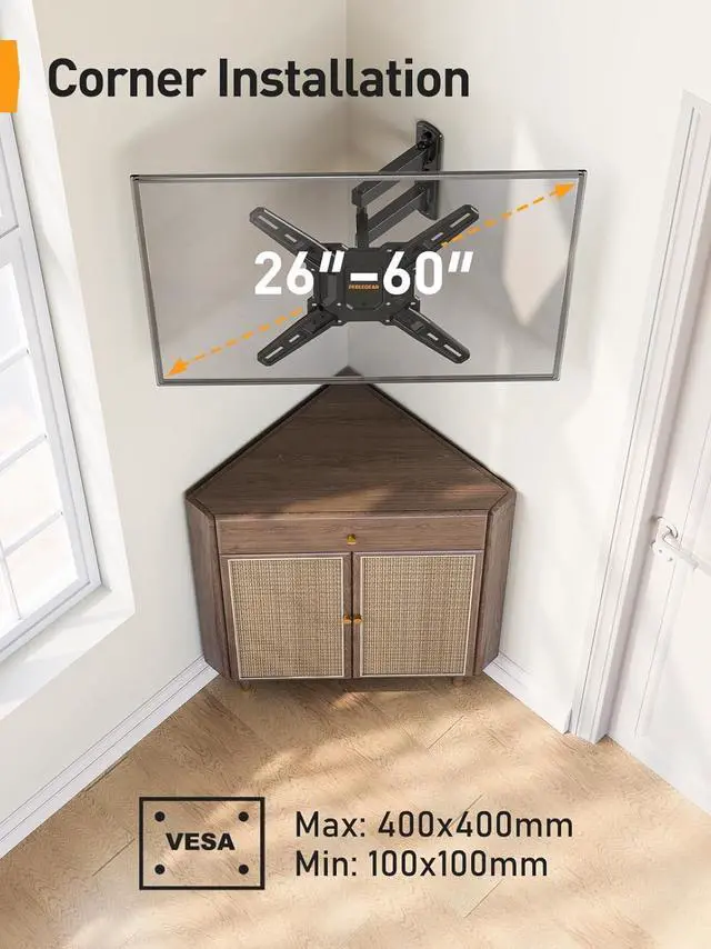 Alt view image 7 of 7 - Perlegear Full Motion TV Mount for Most 2660 inch Flat or Curved TVs up to 82 lbs, Wall Mount TV Bracket with Articulating Arms, Tool-Free Tilt, Swivel, Extension, Max VESA 400x400mm, PGMF3