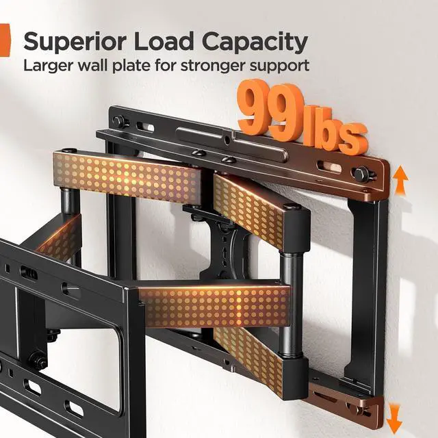 Alt view image 2 of 7 - Perlegear Full Motion TV Wall Mount for 26-65 inch TVs, TV Bracket Supports Swivel Articulating Level Extension Tilt Arms, Max VESA 400x400mm up to 99lbs, 16" Wood Studs, PGMFK4