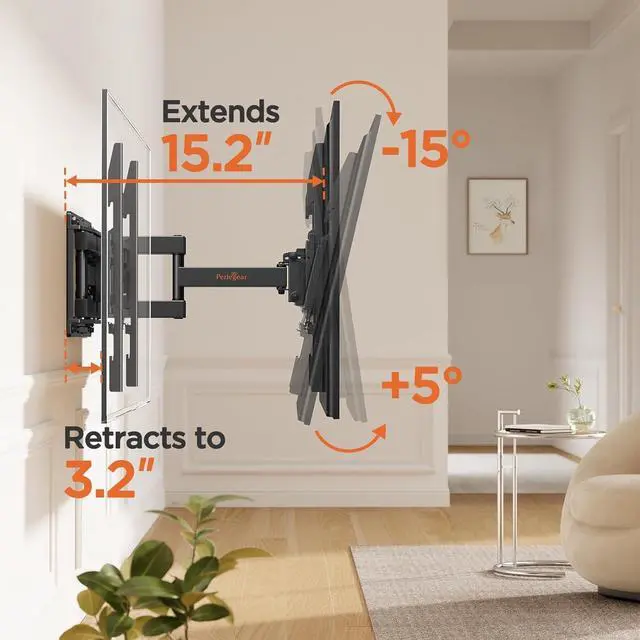 Alt view image 6 of 7 - Perlegear Full Motion TV Wall Mount for 26-65 inch TVs, TV Bracket Supports Swivel Articulating Level Extension Tilt Arms, Max VESA 400x400mm up to 99lbs, 16" Wood Studs, PGMFK4