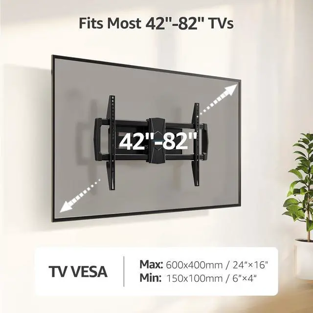 Alt view image 6 of 7 - MOUNTUP Full Motion TV Wall Mount for Most 42-82 inch TVs, Wall Mount Bracket with Articulating Swivel and Tilt, TV Mount Max VESA 600x400mm, Holds up to 100lbs Fits 16" Stud