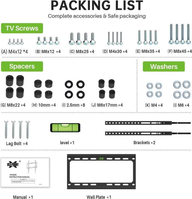 Alt view image 6 of 6 - USX MOUNT Fixed TV Wall Mount with Low Profile for Most 26-60 Inch LED, LCD and Flat Screen TVs, Wall Mount Bracket with VESA Up to 400x400mm and Weight Capacity 99lbs,and Space Saving TV Bracket