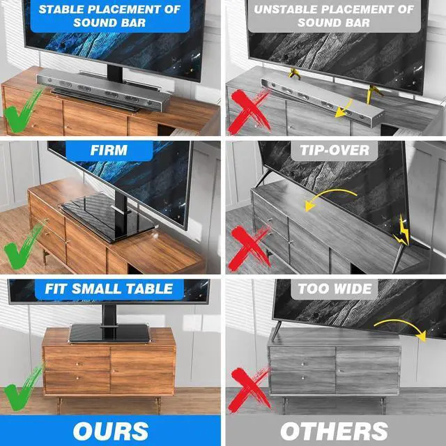 Alt view image 2 of 7 - Rfiver Universal Table Top TV Stand TV Base Replacement for Most 27 30 32 39 40 42 43 49 50 55 60 Inch LCD LED Plasma Flat Screen TVs, Vesa Mount Holds up to 88 lbs, Height Adjustable