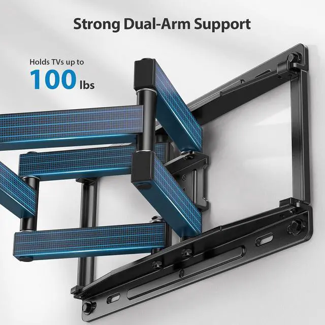 Alt view image 2 of 7 - Pipishell Full Motion TV Wall Mount for Most 37-75 inch TVs up to 100 lbs, Wall Mount Bracket with Dual Articulating Arms, Swivel, Tilt, Max VESA 600x400mm, TV Mount Fits 12/16 Wood Studs, PILF6
