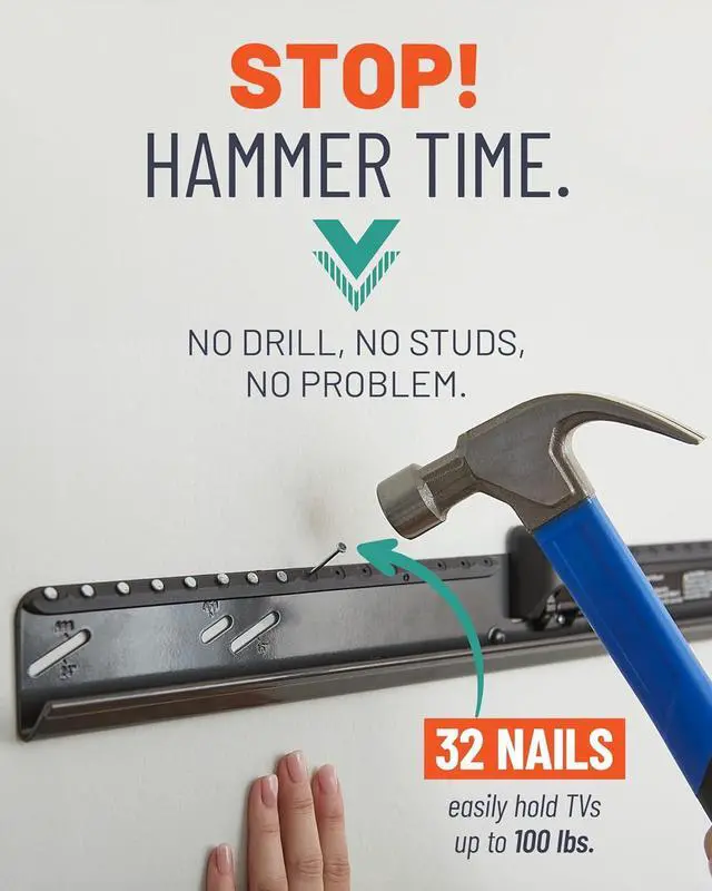 Alt view image 4 of 7 - ECHOGEAR No Stud TV Mount for Drywall - Slim No Drill Design Holds TVs Up to 100lbs with Nails - Easy Studless Install with No Drill Needed