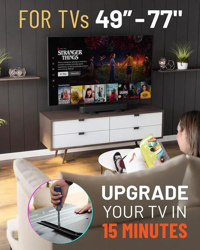 Alt view image 3 of 7 - ECHOGEAR Universal Large TV Stand for 49 to 77 TVs up to 100lbs  8.5 Height Adjustment for Perfect View- Wobble-Free Replacement Stand w/Universal Fit - Flat Design Compatible w/Soundbars