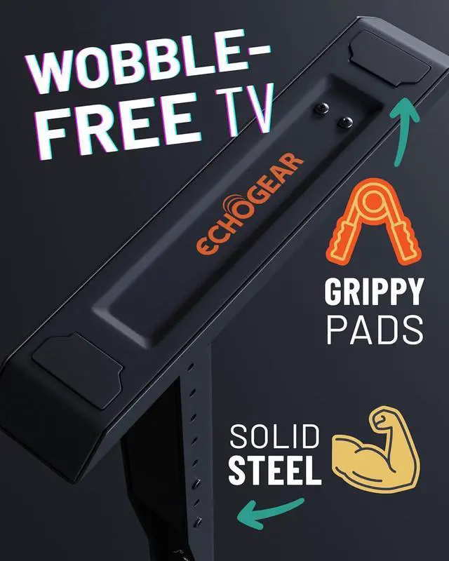 Alt view image 6 of 7 - ECHOGEAR Universal Large TV Stand for 49 to 77 TVs up to 100lbs  8.5 Height Adjustment for Perfect View- Wobble-Free Replacement Stand w/Universal Fit - Flat Design Compatible w/Soundbars