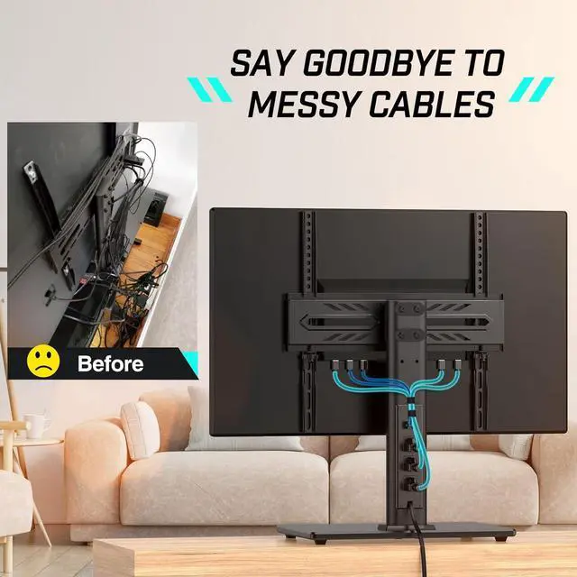 Alt view image 6 of 7 - Greenstell TV Stand with Power Outlet, Universal TV Mount Stand for 27-65 inch TVs, Height Adjustable, Swivel Table Top TV Stand with Tempered Glass Base, Holds up to 88 LBs, Max VESA 400x400mm