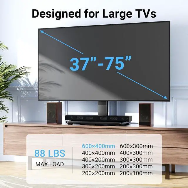 Alt view image 2 of 7 - PERLESMITH Swivel Universal TV Stand for 37-65,70,75 inch LCD OLED Flat/Curved Screen TVs-Height Adjustable Table Top Center TV Stand with Wire Management, VESA 600x400mm up to 88lbs