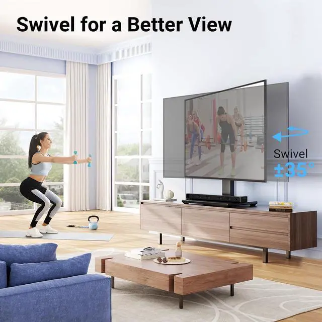 Alt view image 6 of 7 - PERLESMITH Swivel Universal TV Stand for 37-65,70,75 inch LCD OLED Flat/Curved Screen TVs-Height Adjustable Table Top Center TV Stand with Wire Management, VESA 600x400mm up to 88lbs