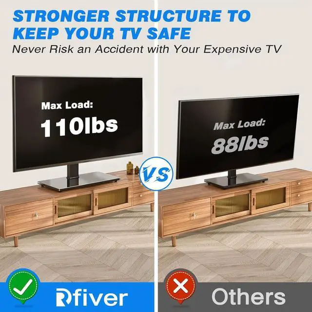 Alt view image 2 of 7 - Rfiver Universal Swivel Table Top TV Stand for 37 to 65, 70 75 inch TVs, Height Adjustable Table Top TV Stand Mount with Tilt, Heavy Duty TV Replacement Stand with Tempered Glass Base Up to 110lbs