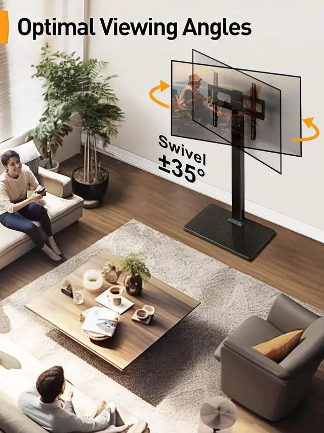 Alt view image 2 of 7 - Perlegear Floor TV Stand with Mount for 32-70 inch TVs up to 88lbs, Floor Standing TV Stand with 9 Height Adjustment, TV Swivel Stand for Living Room with Wood Base, Max VESA 400x400mm, PGFS09