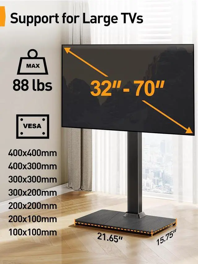 Alt view image 5 of 7 - Perlegear Floor TV Stand with Mount for 32-70 inch TVs up to 88lbs, Floor Standing TV Stand with 9 Height Adjustment, TV Swivel Stand for Living Room with Wood Base, Max VESA 400x400mm, PGFS09