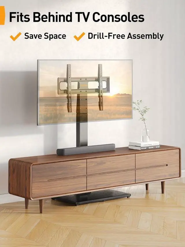 Alt view image 6 of 7 - Perlegear Floor TV Stand with Mount for 32-70 inch TVs up to 88lbs, Floor Standing TV Stand with 9 Height Adjustment, TV Swivel Stand for Living Room with Wood Base, Max VESA 400x400mm, PGFS09