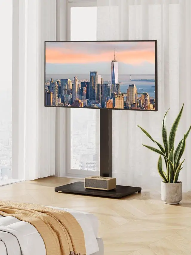 Alt view image 7 of 7 - Perlegear Floor TV Stand with Mount for 32-70 inch TVs up to 88lbs, Floor Standing TV Stand with 9 Height Adjustment, TV Swivel Stand for Living Room with Wood Base, Max VESA 400x400mm, PGFS09