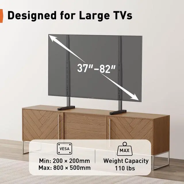 Alt view image 4 of 7 - Perlegear TV Stand Steel TV Legs for Most 3782 Inch Flat or Curved TVs up to 110 lbs, Height Adjustable TV Feet Suitable for Soundbar, Universal Tabletop TV Stand Base Max VESA 800 x 500mm, PGTVS20