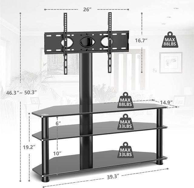 Alt view image 7 of 7 - TAVR Furniture Swivel Floor TV Stand with Table for 32-70 Inch TVs, Universal Height Adjustable TV Floor Stand with Large Storage Shelves, Strong Corner TV Stand Mount Holds up to 88lbs, Black