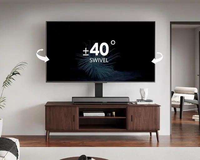 Alt view image 3 of 7 - FITUEYES Universal TV Stand with Swivel Mount for 50-85 inch Flat Screens - Height Adjustable Tempered Glass Base Holds up to 143 lbs
