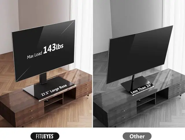 Alt view image 4 of 7 - FITUEYES Universal TV Stand with Swivel Mount for 50-85 inch Flat Screens - Height Adjustable Tempered Glass Base Holds up to 143 lbs
