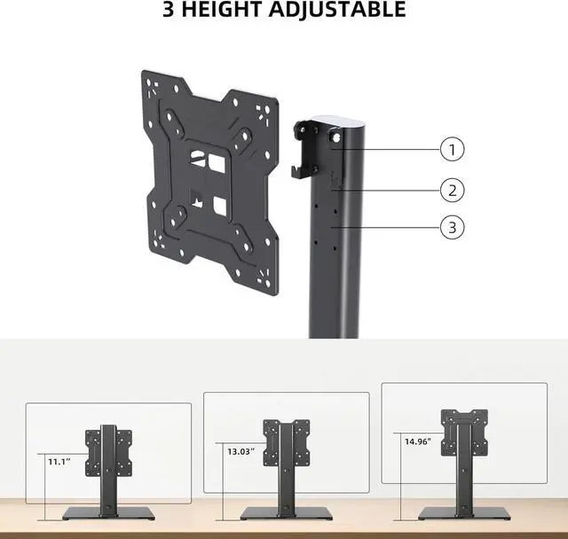 Alt view image 4 of 7 - Universal TV Stand Base, Table Top TV Stand for 17-43 Inch LCD/LED TVs, Height Adjustable Monitor Mount Stand with Tempered Glass Base Holds up to 88lbs VESA 200x200mm, TS103
